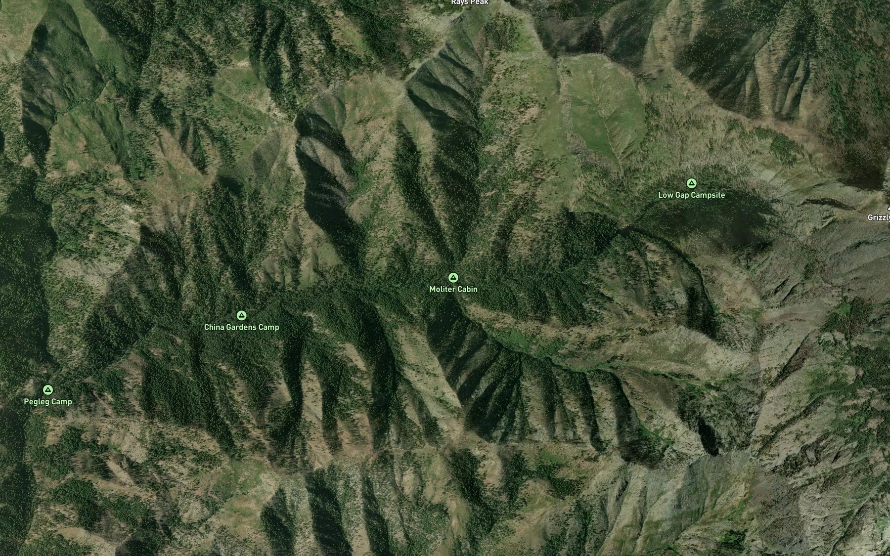 Satellite map of the Specimen Creek