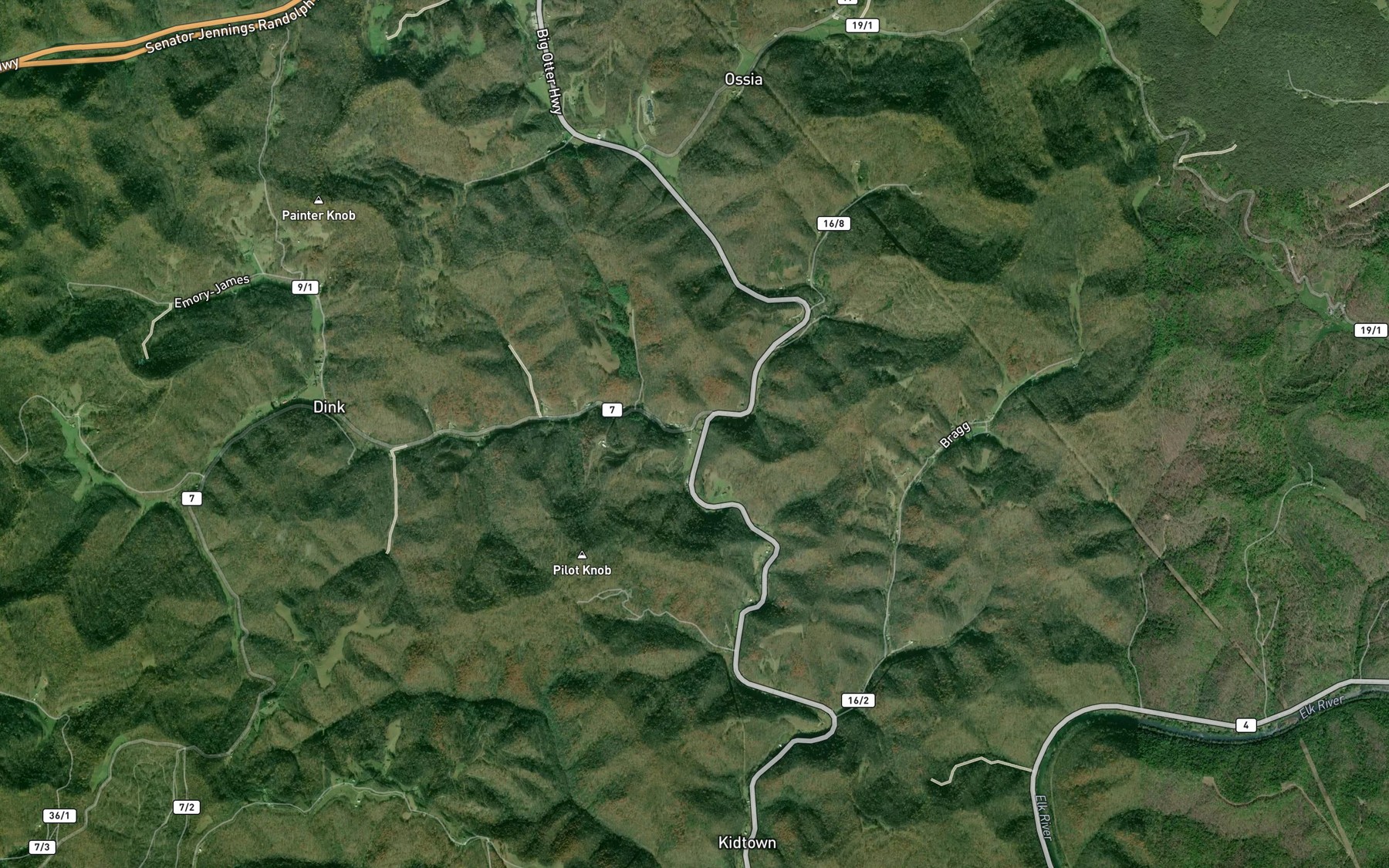 Satellite map of the Rush Fork