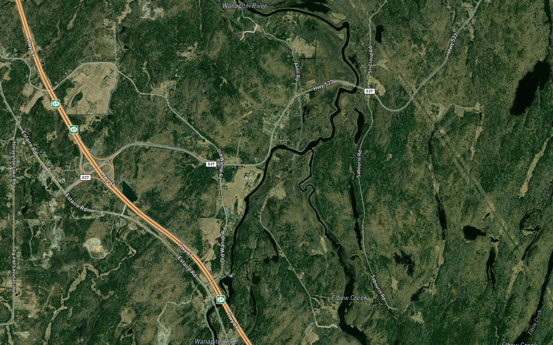 Satellite map of the Elbow Creek