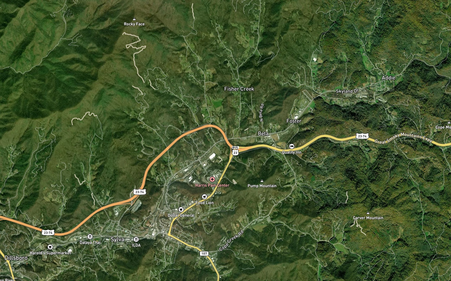 Satellite map of the Monteith Branch