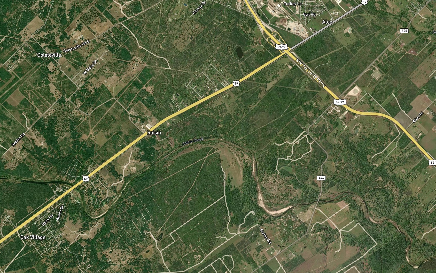 Satellite map of the Boggy Creek