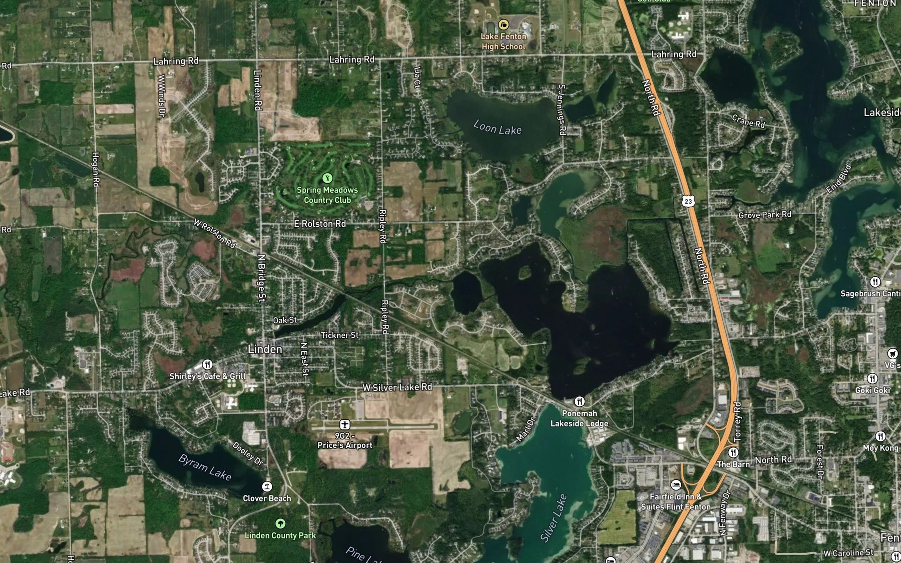 Satellite map of the Shiawassee River Marker A