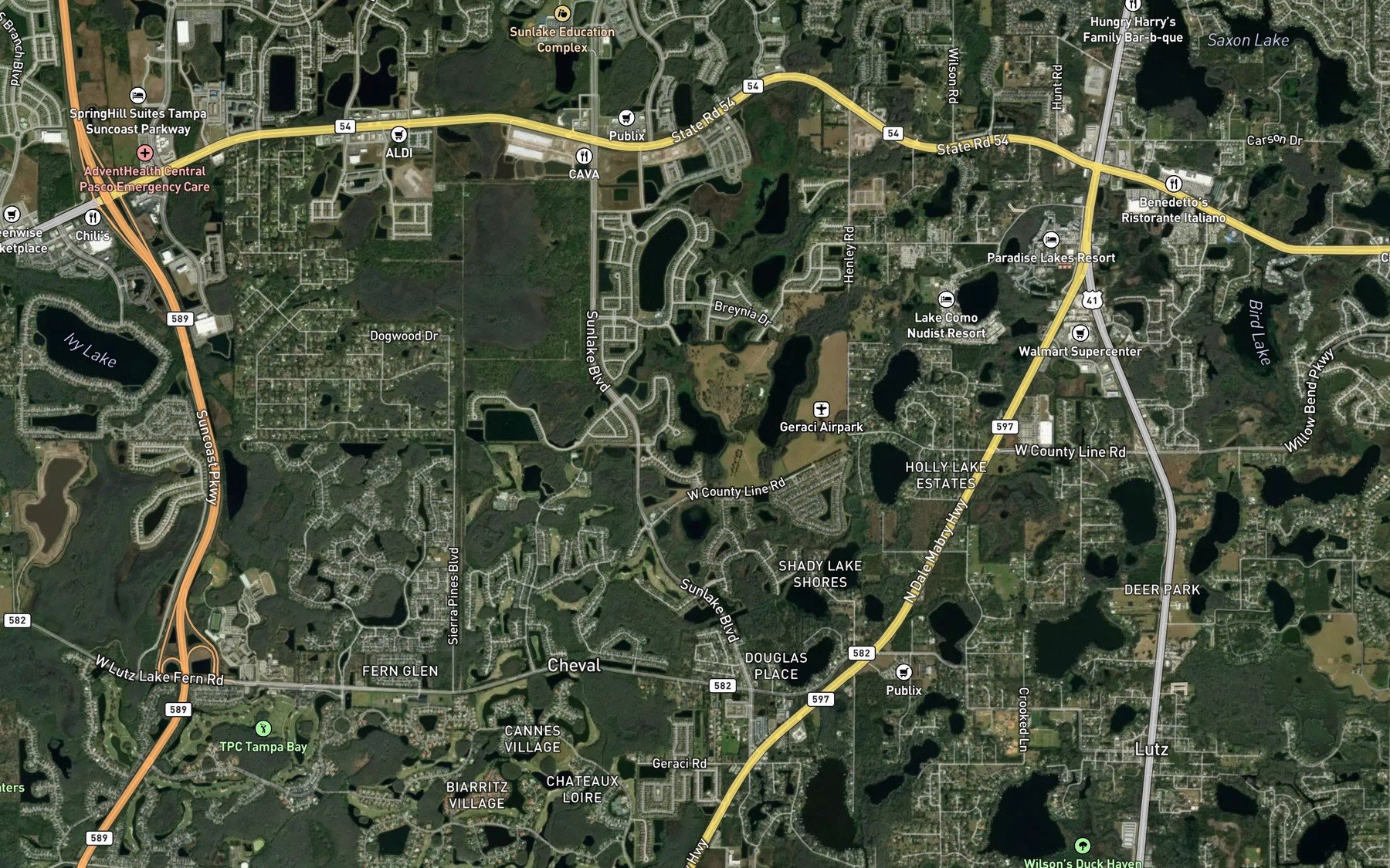 Satellite map of the Mary Lou Lake