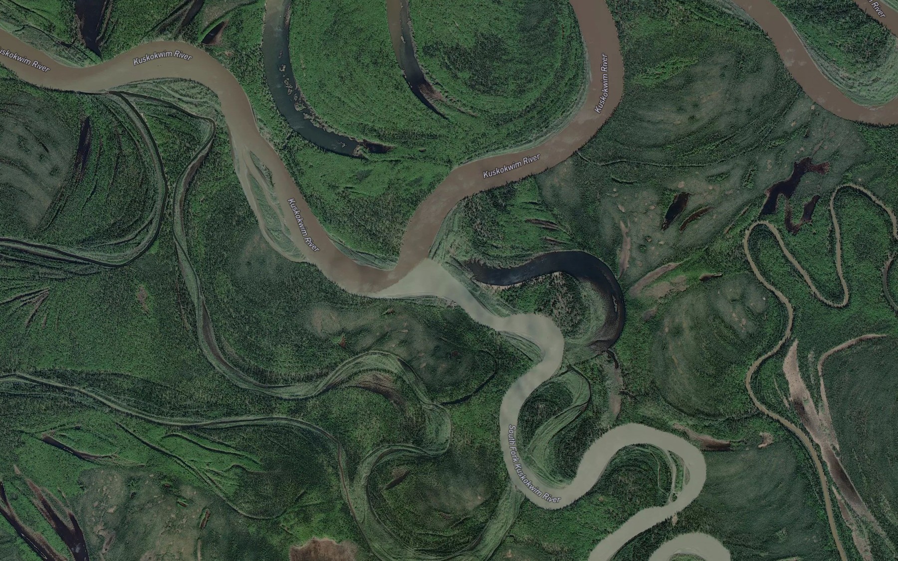 Satellite map of the South Fork Kuskokwim River