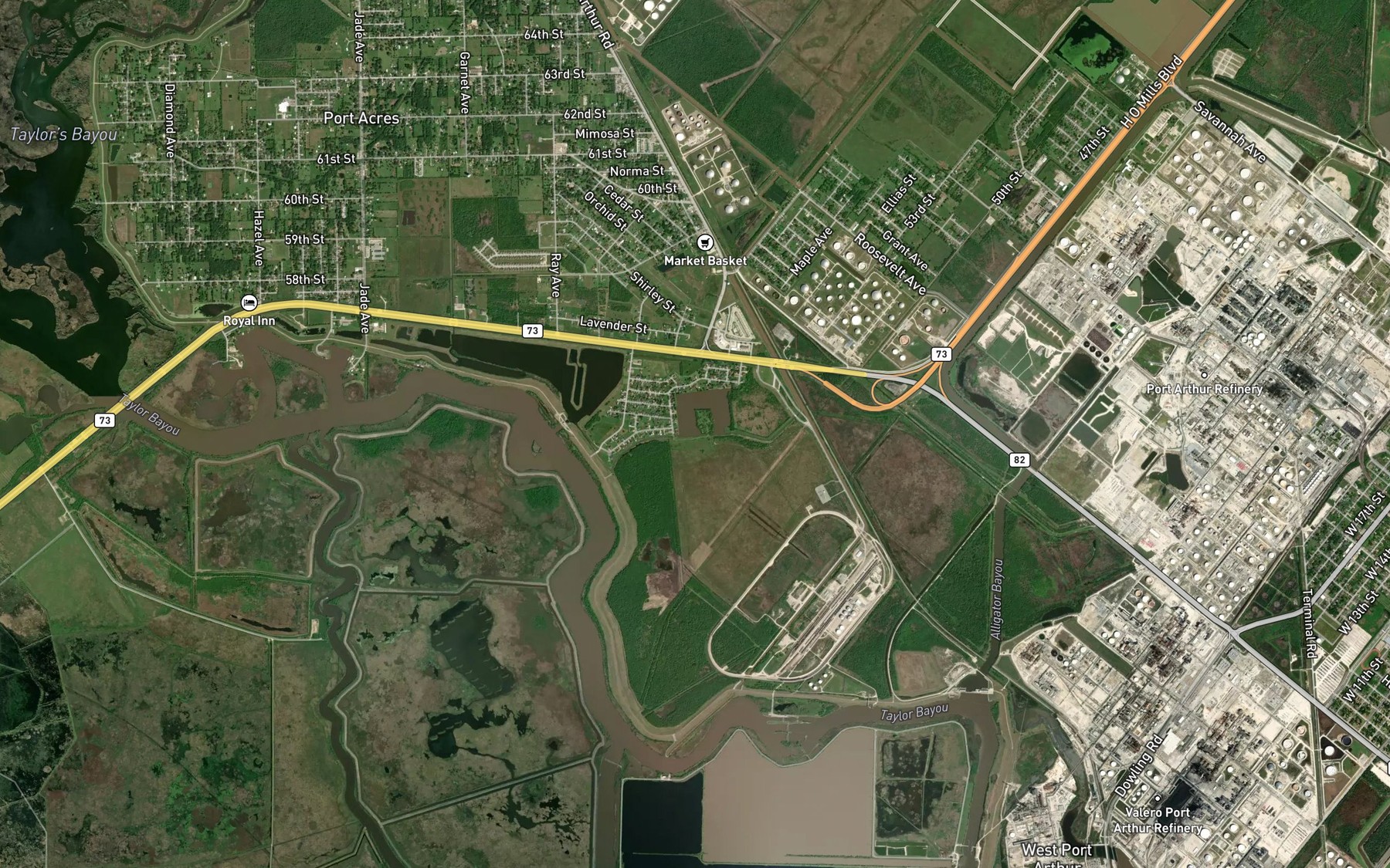 Satellite map of the Tiger Bayou