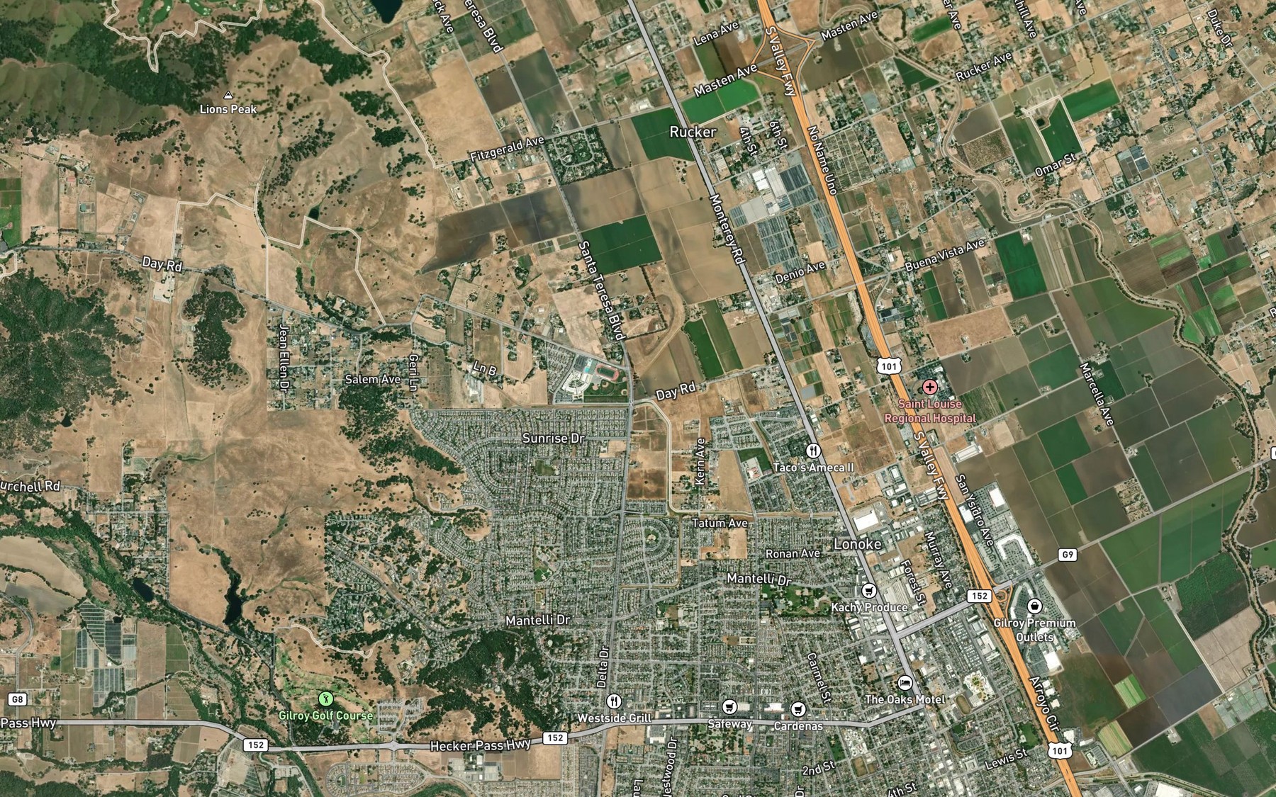 Satellite map of the Day Creek
