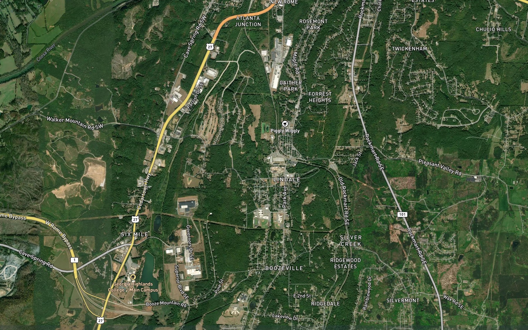 Satellite map of the Booze Creek