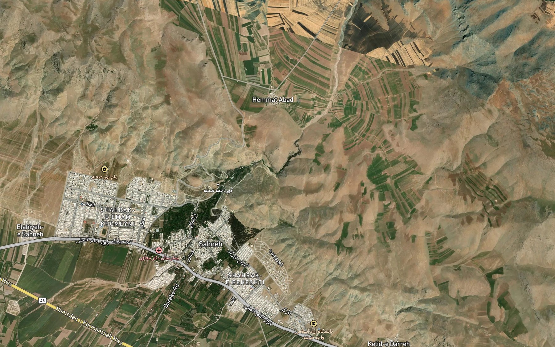 Satellite map of the Cheshmeh-ye Sarab-e Sahneh