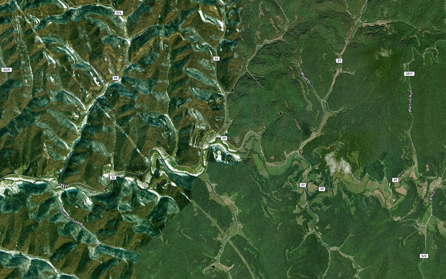 Satellite map of the Trace Creek