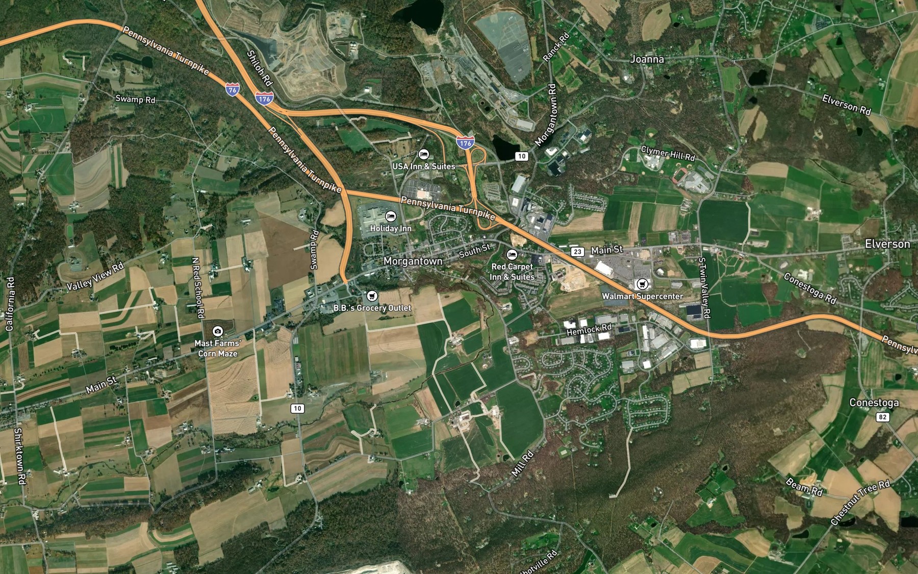 Satellite map of the West Branch Conestoga River