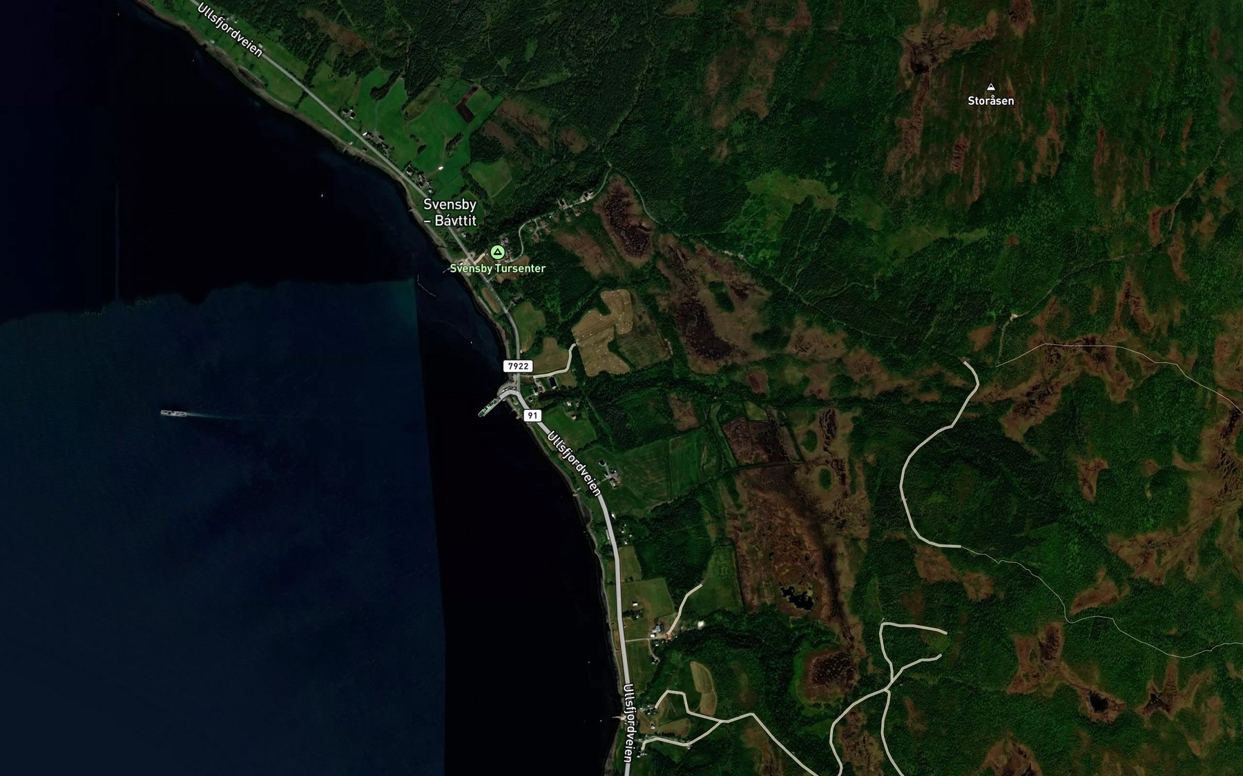 Satellite map of the Langneselva