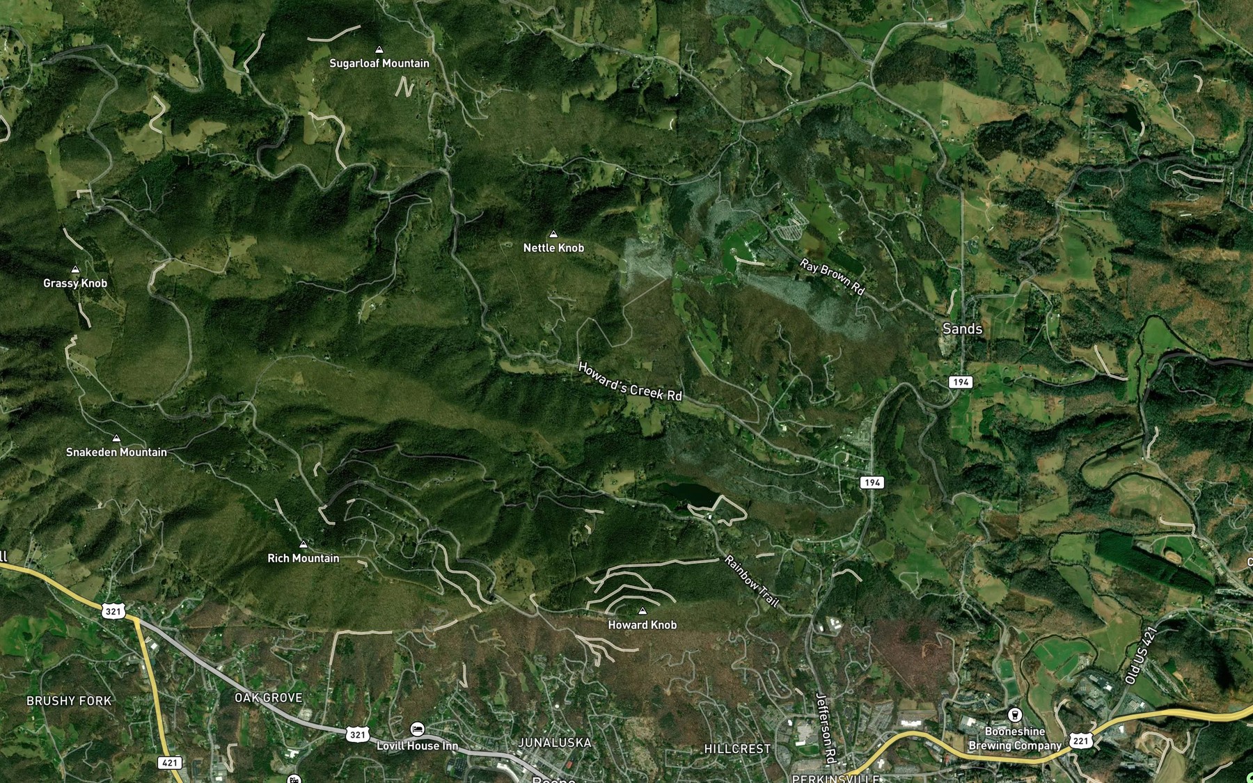 Satellite map of the Doe Fork