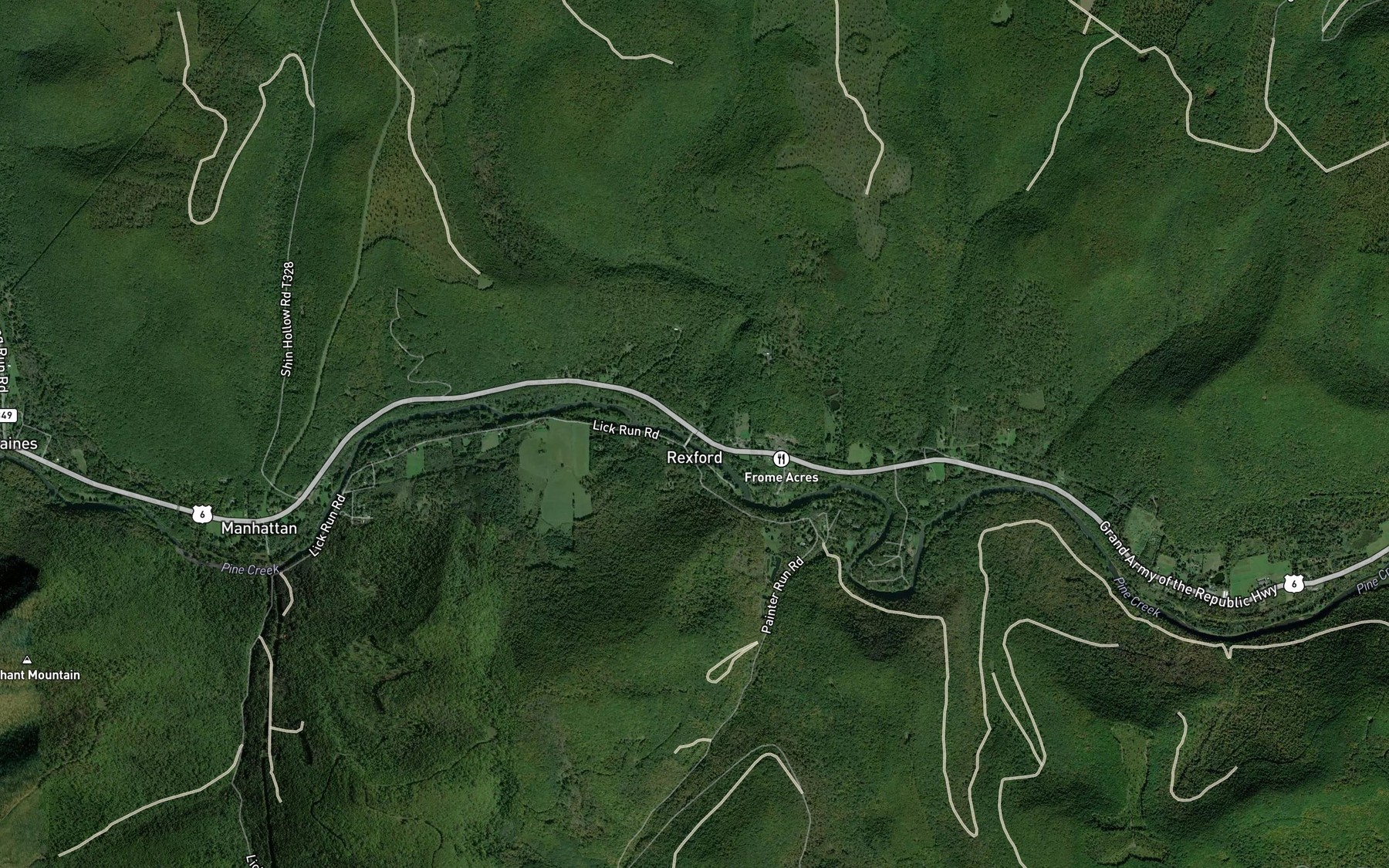 Satellite map of the Mill Run
