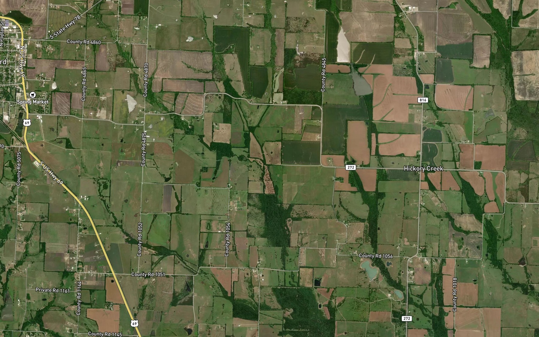 Satellite map of the Mustang Creek