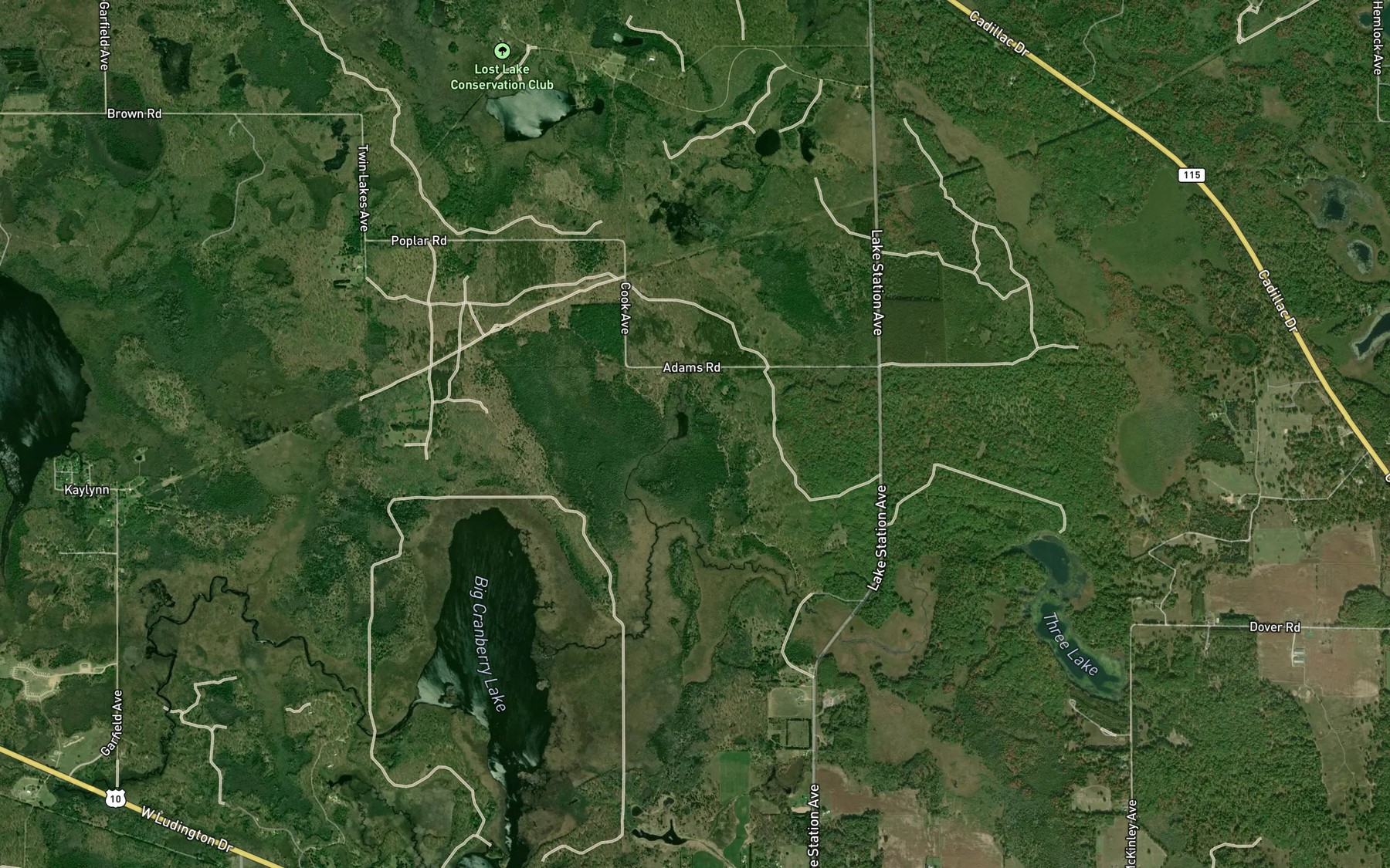 Satellite map of the Currey Lake