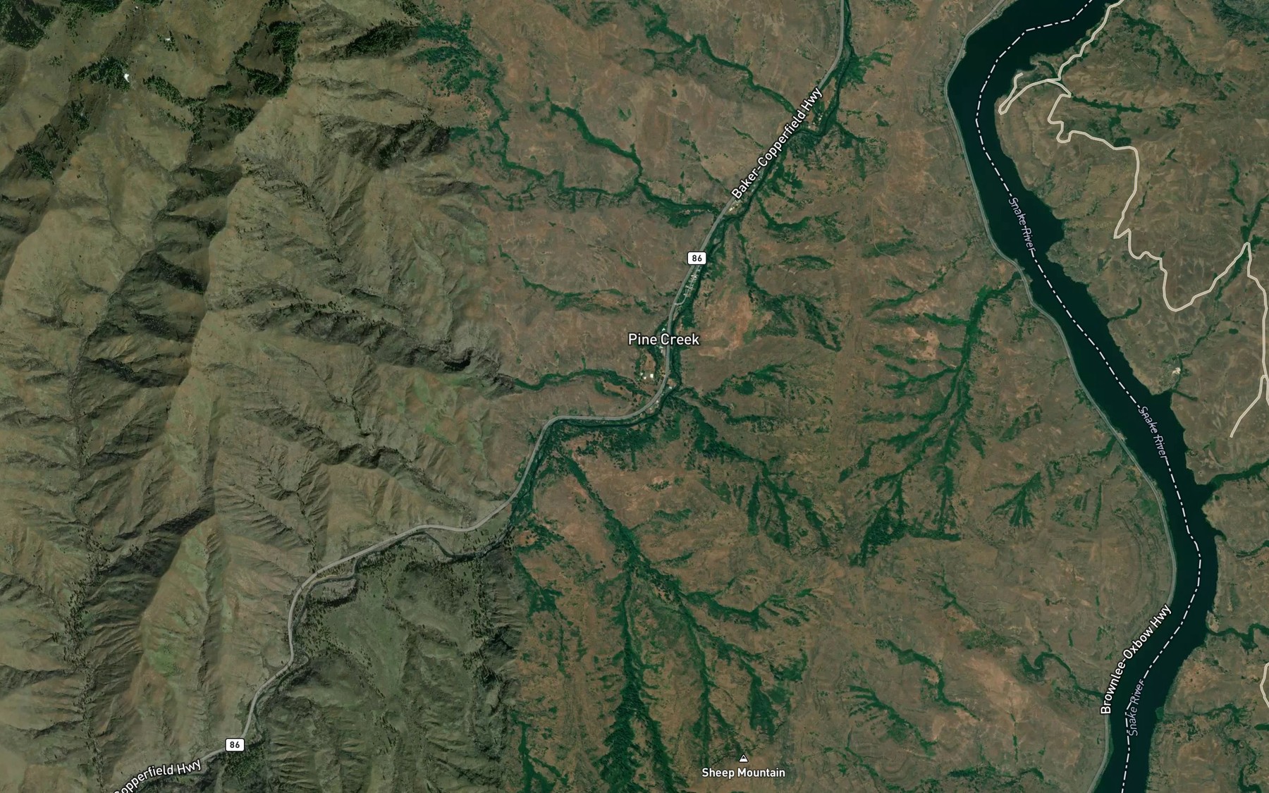 Satellite map of the McCarty Creek