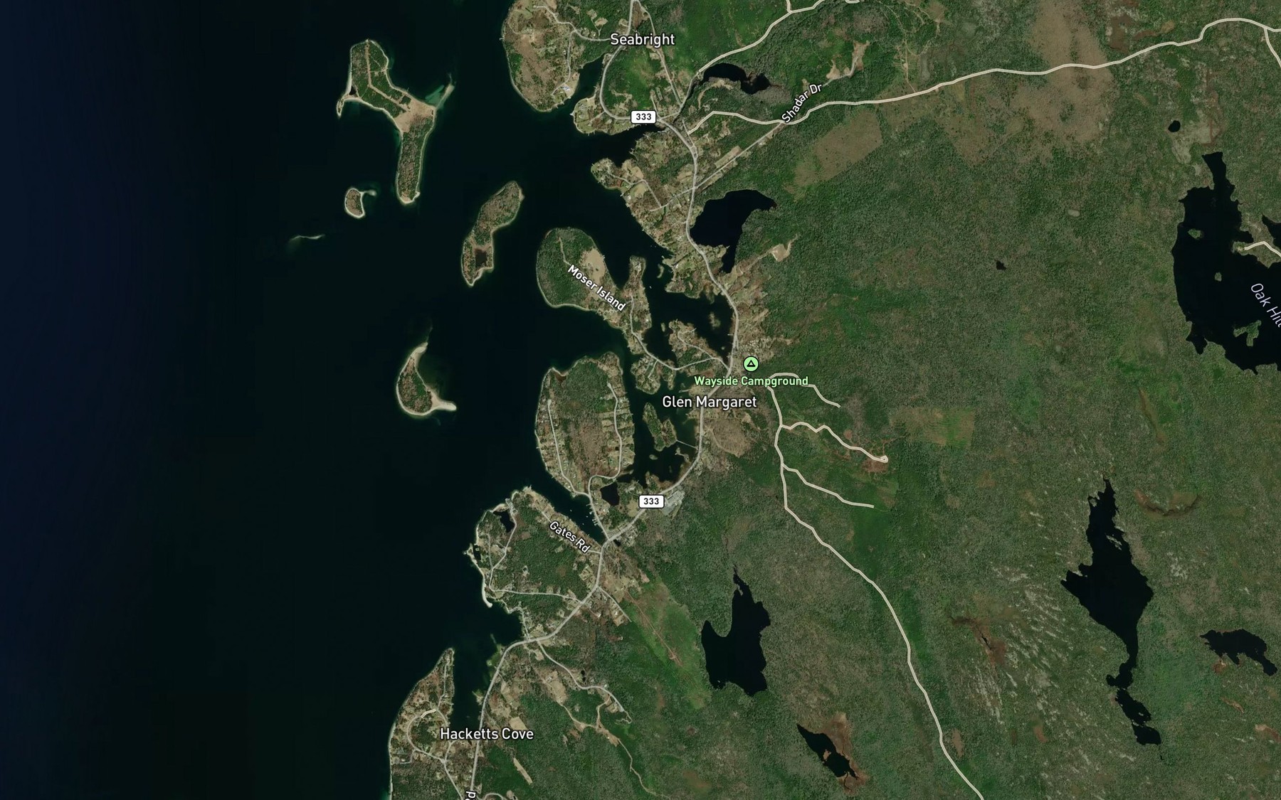 Satellite map of the Mosers Back Cove