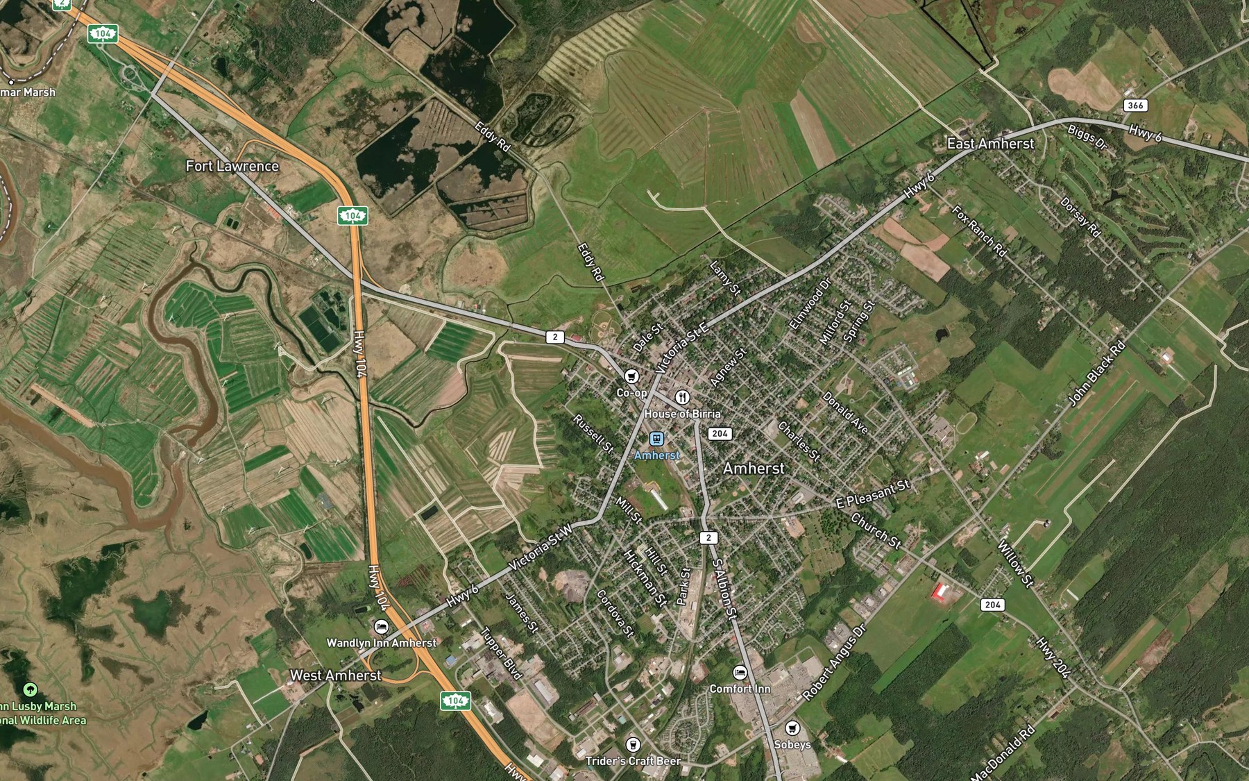 Satellite map of the Bakers Brook