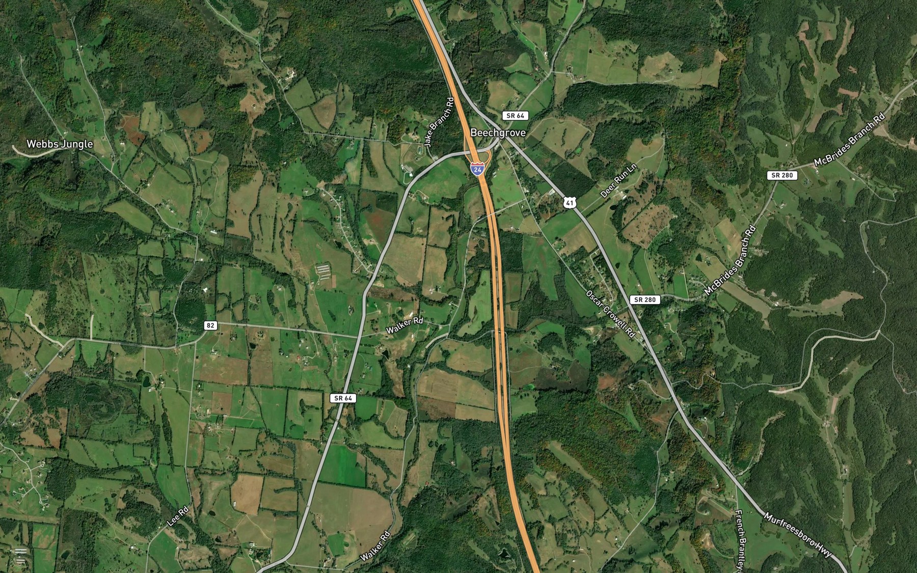Satellite map of the Jake Branch