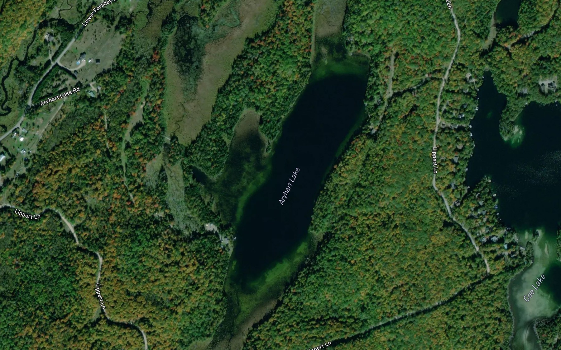 Satellite map of the Aryhart Lake