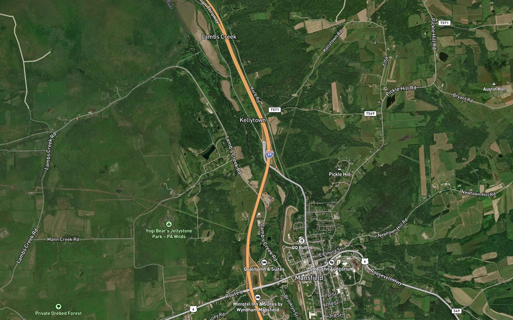 Satellite map of the Manns Creek