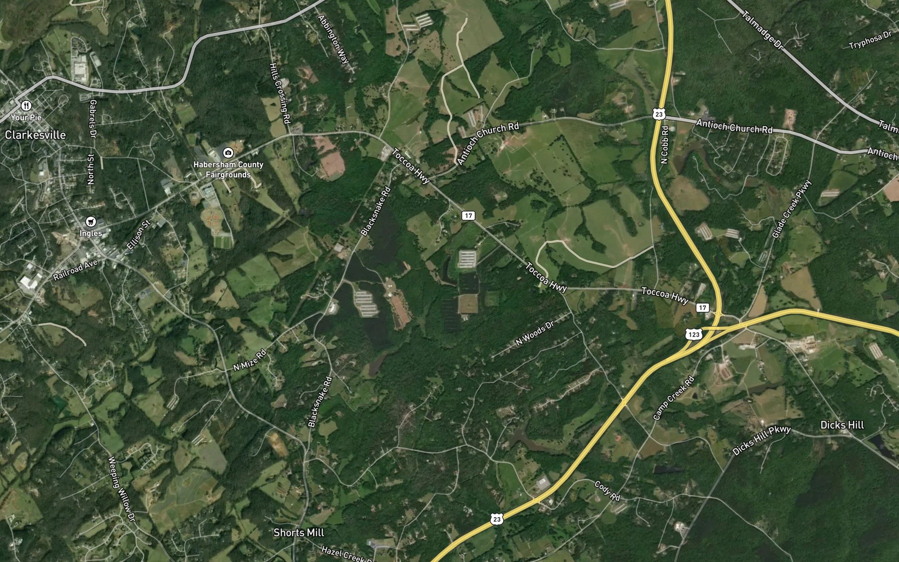 Satellite map of the Warren Franklin Pond