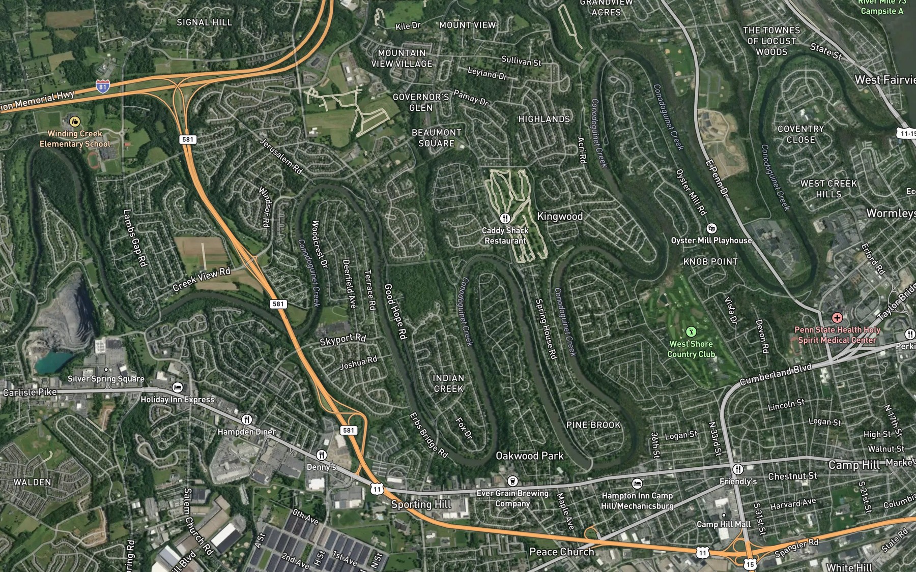 Satellite map of the Sears Run