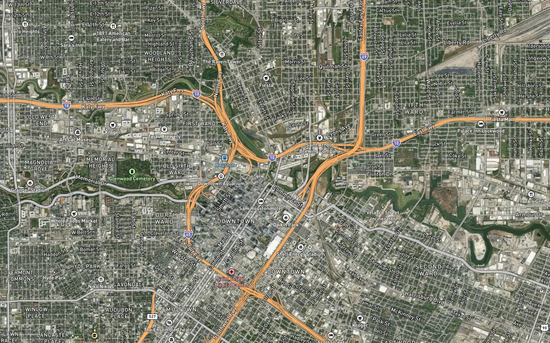 Satellite map of the Whiteoak Bayou