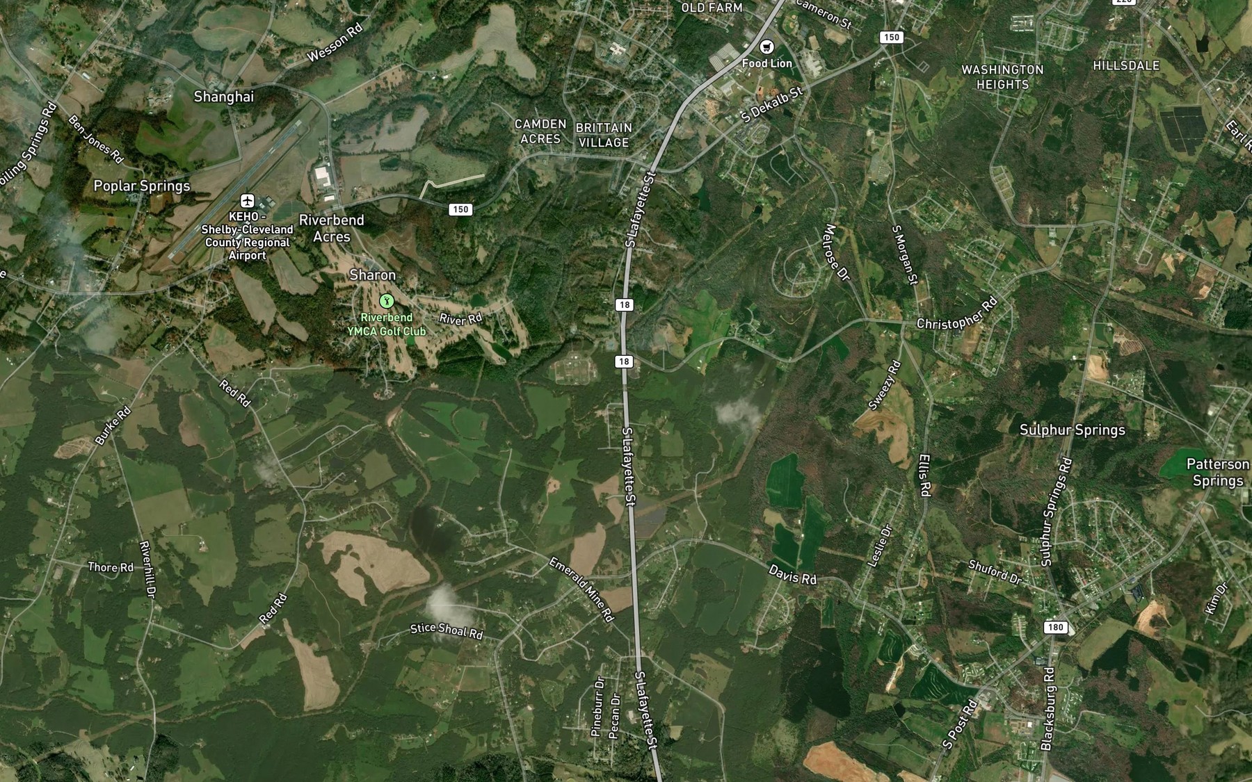 Satellite map of the Sulphur Springs Branch