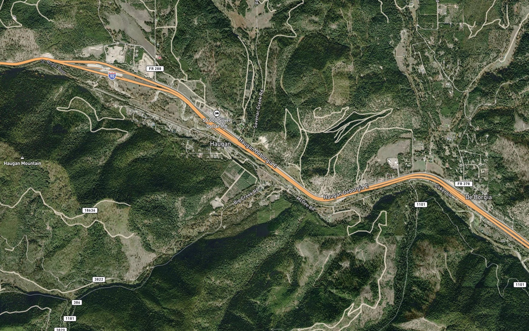 Satellite map of the Savenac Creek