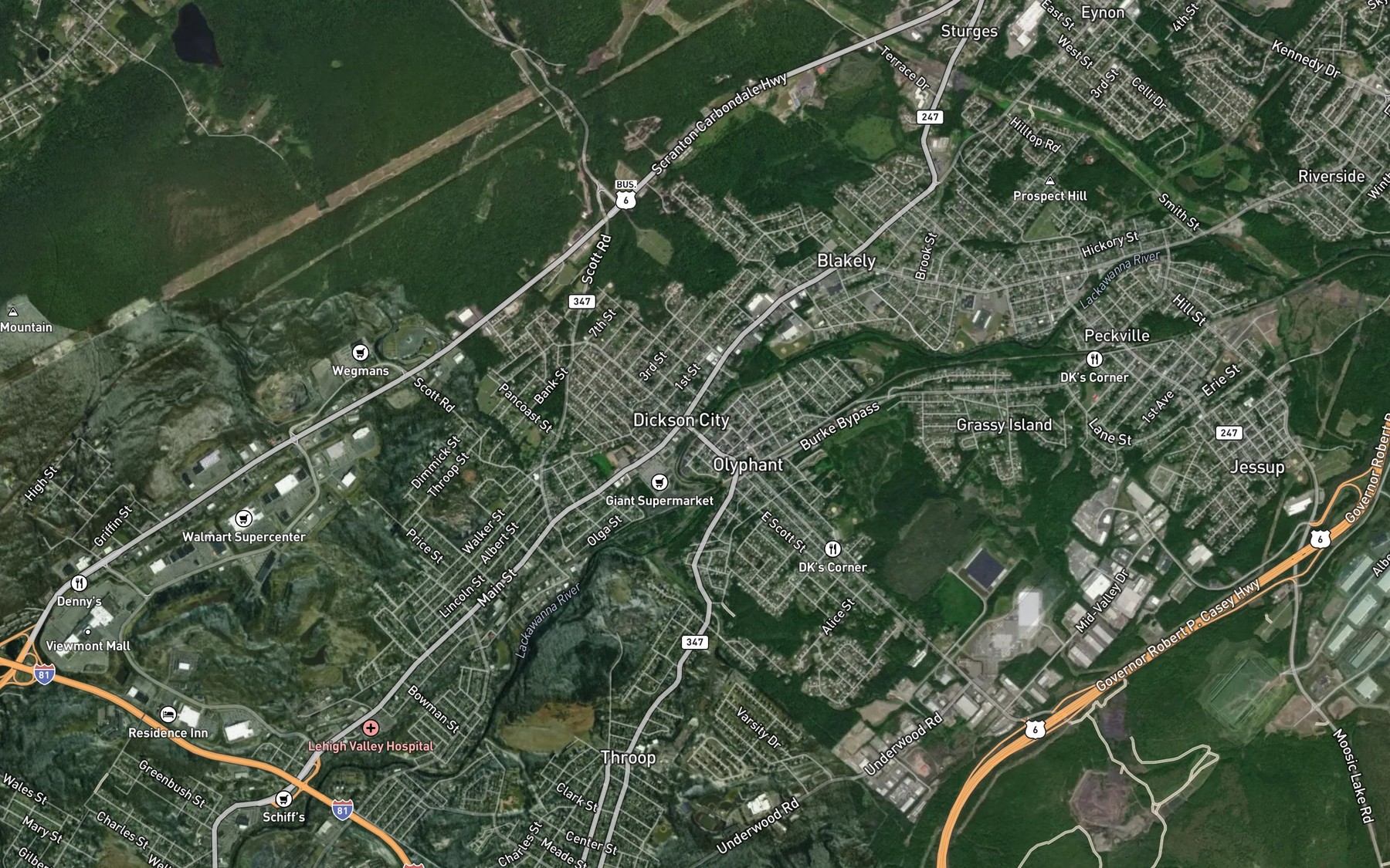 Satellite map of the Hull Creek