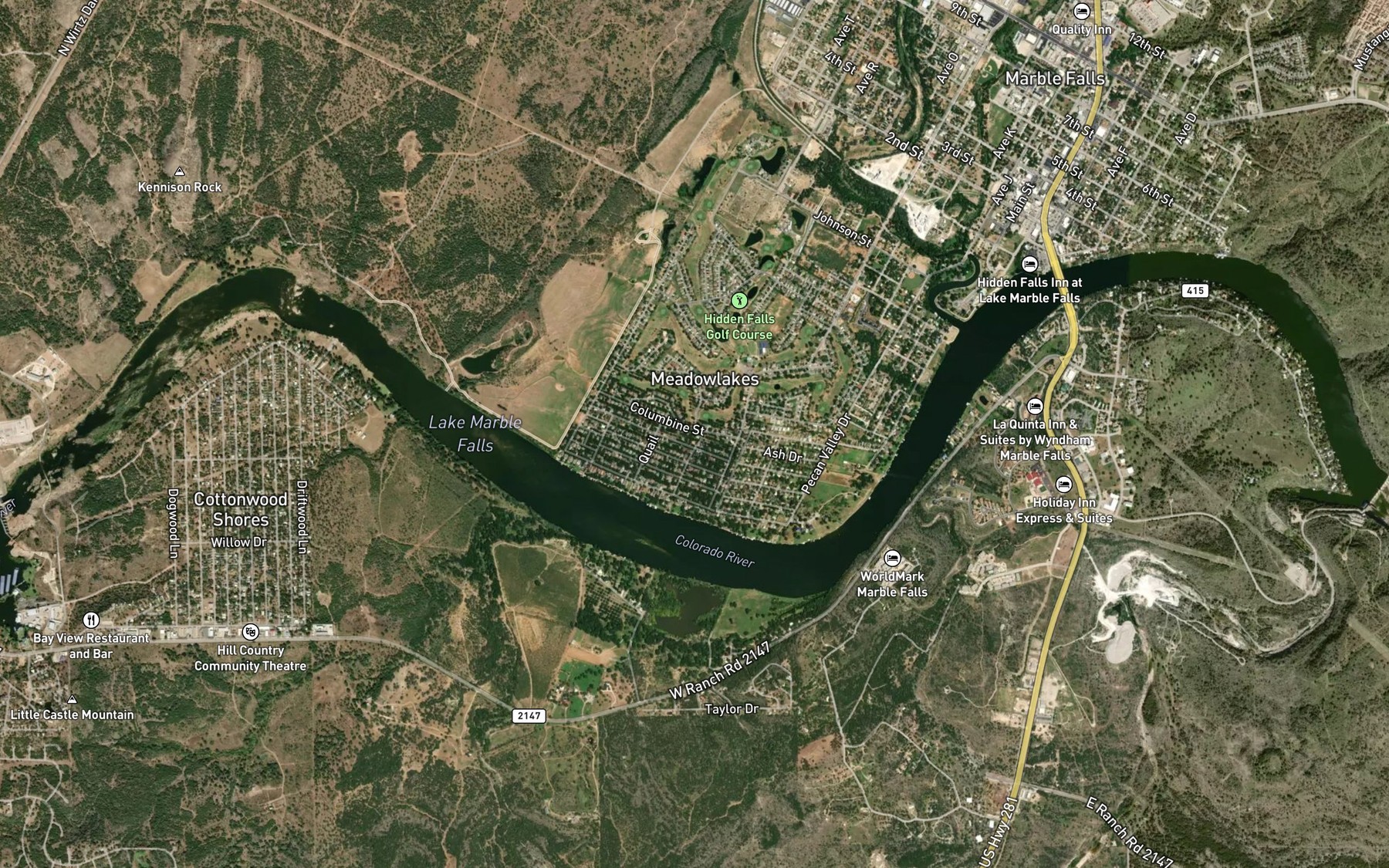 Satellite map of the Lake Marble Falls