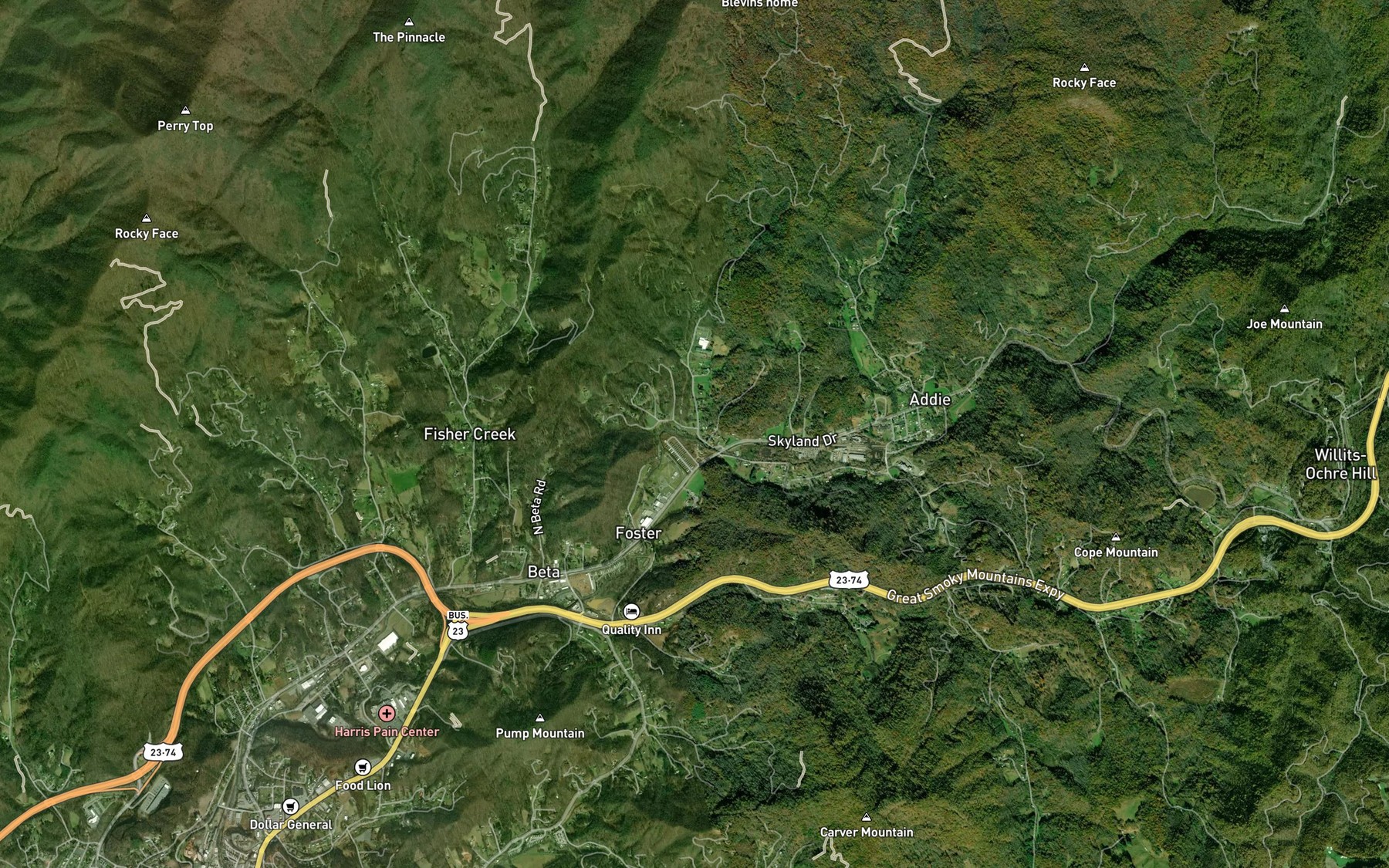 Satellite map of the Parris Branch
