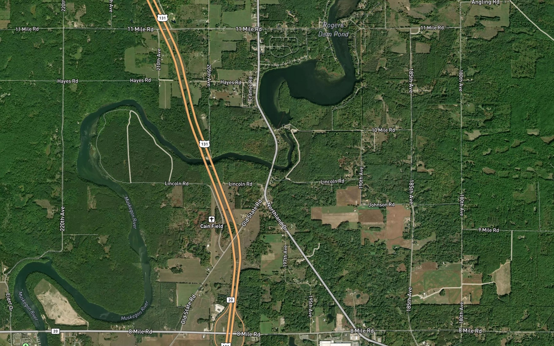 Satellite map of the Macks Creek