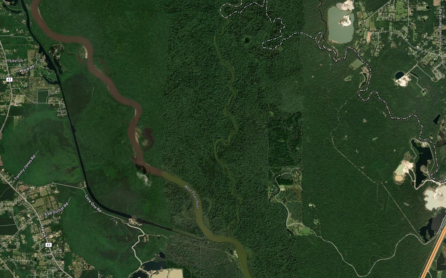 Satellite map of the Little Holmes Bayou