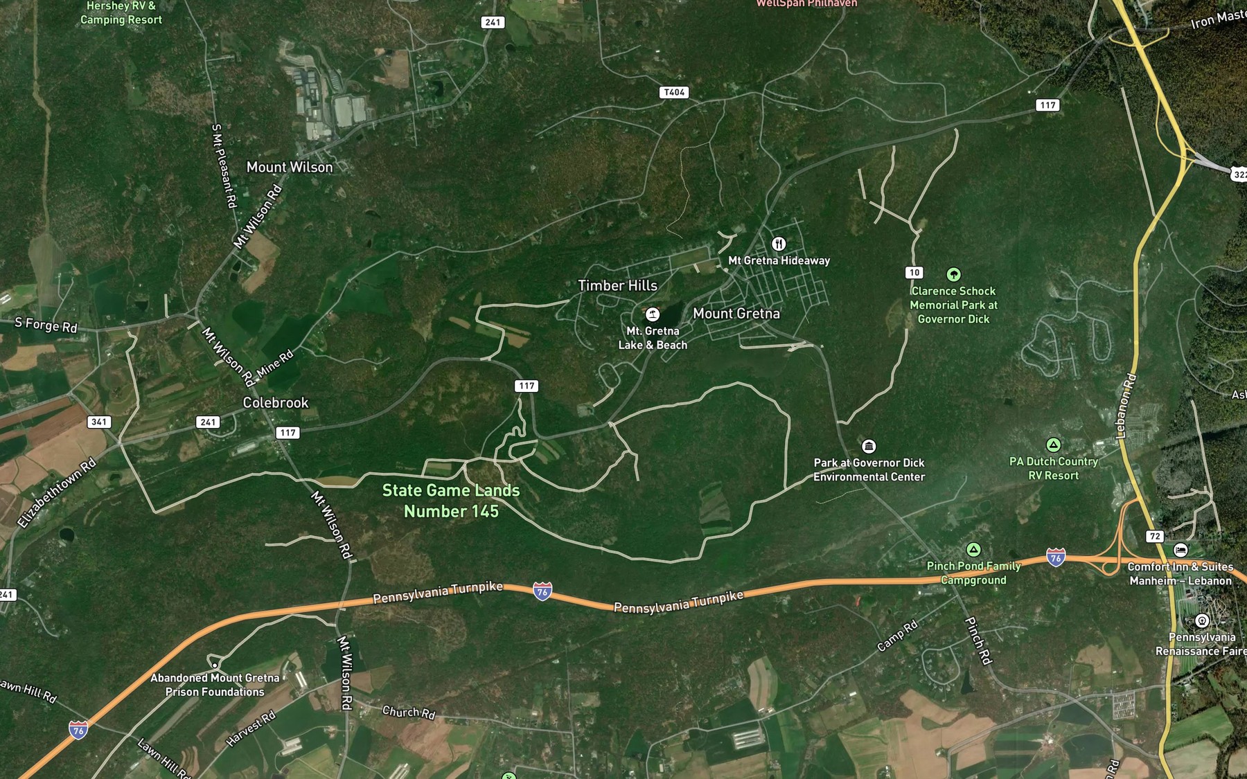 Satellite map of the Conewago Creek