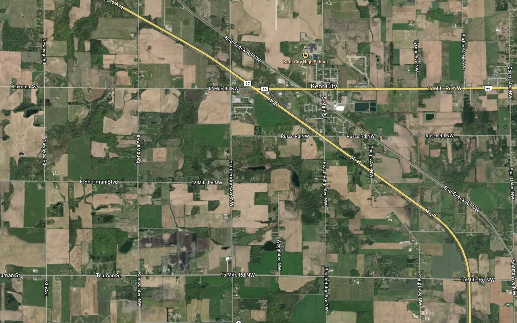 Satellite map of the Rexford Lake