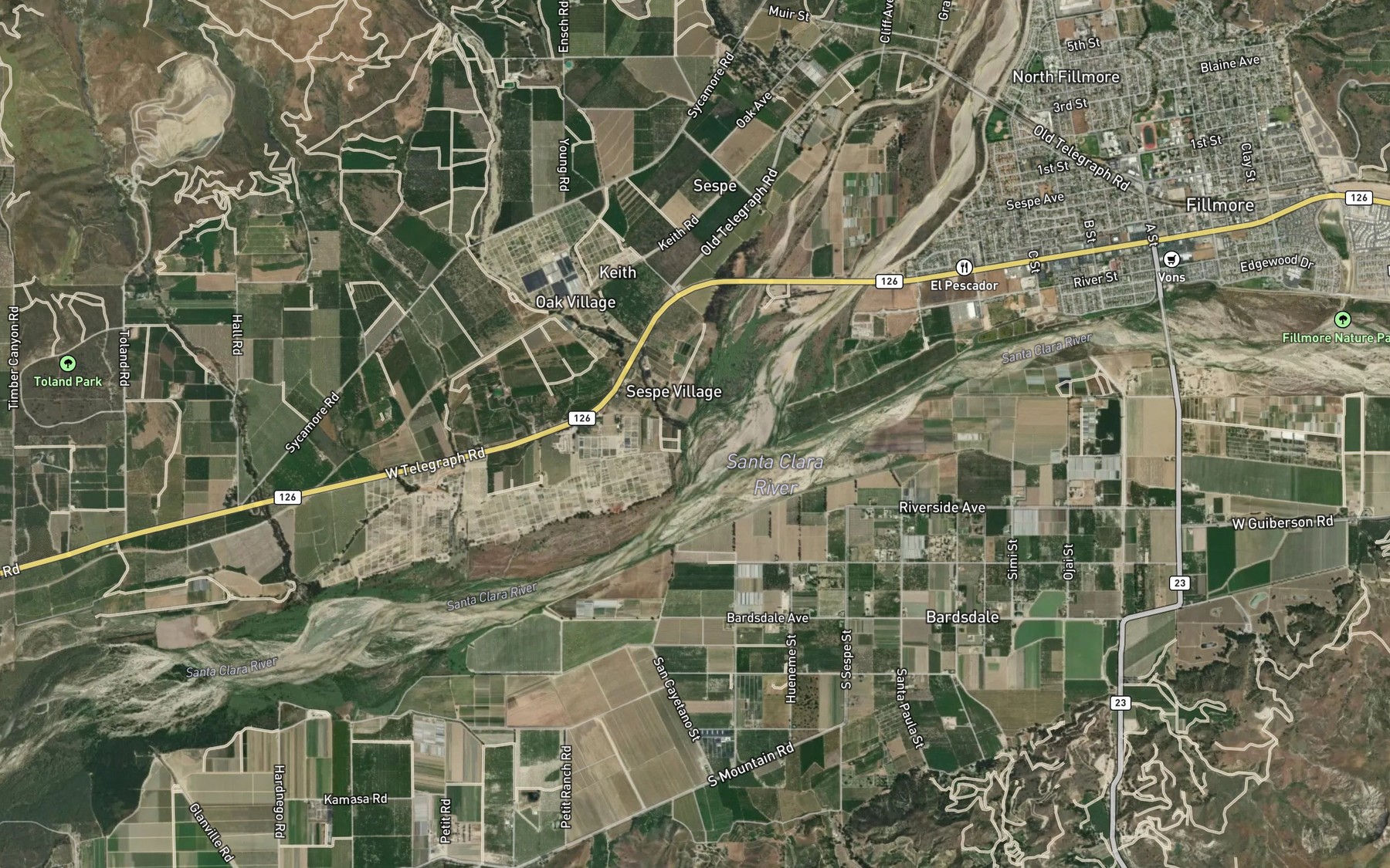 Satellite map of the Boulder Creek