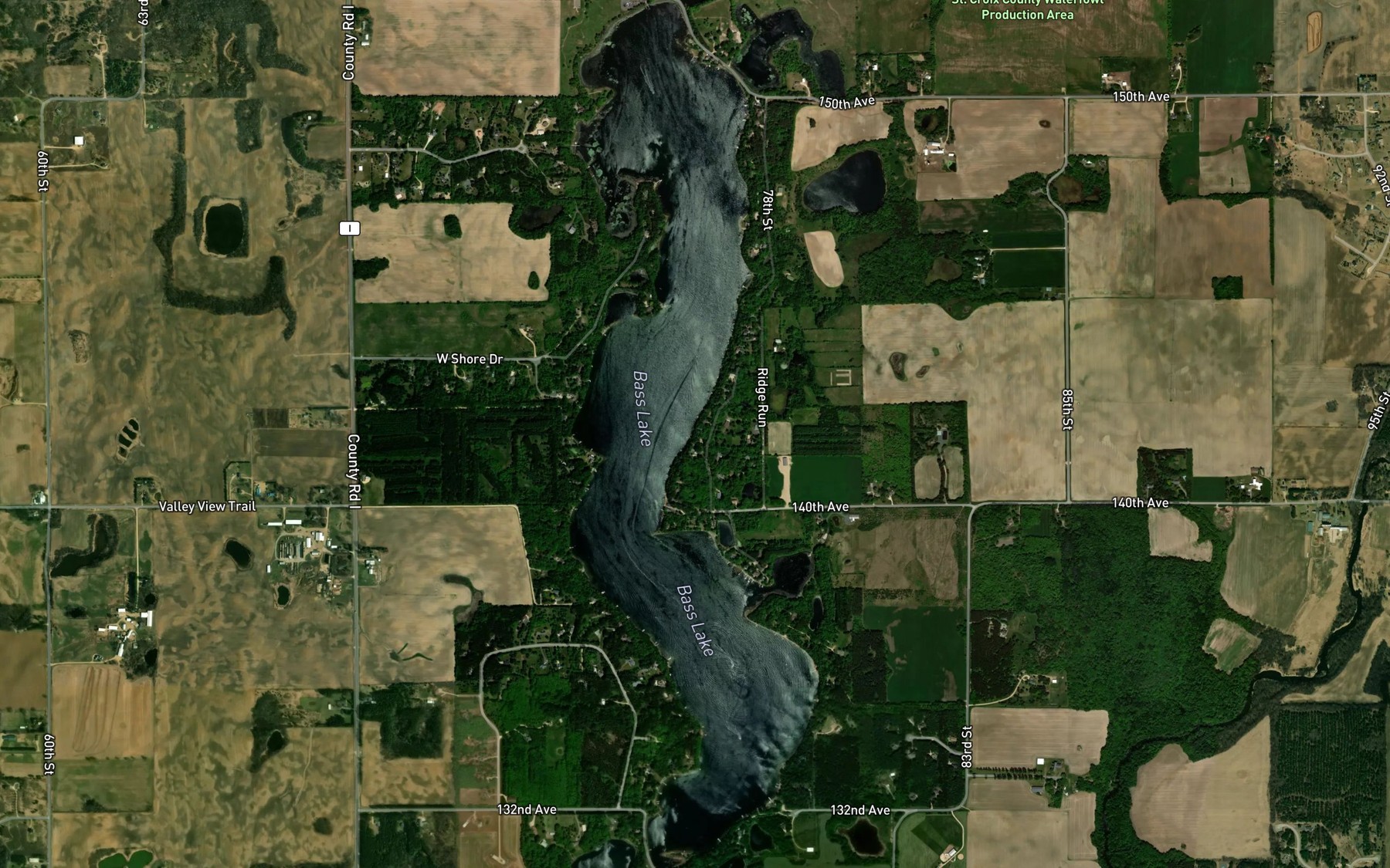 Satellite map of the Bass Lake