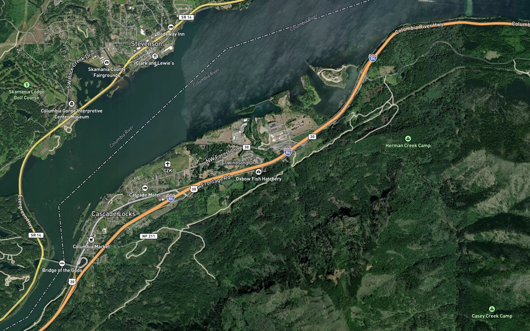 Satellite map of the Little Herman Creek