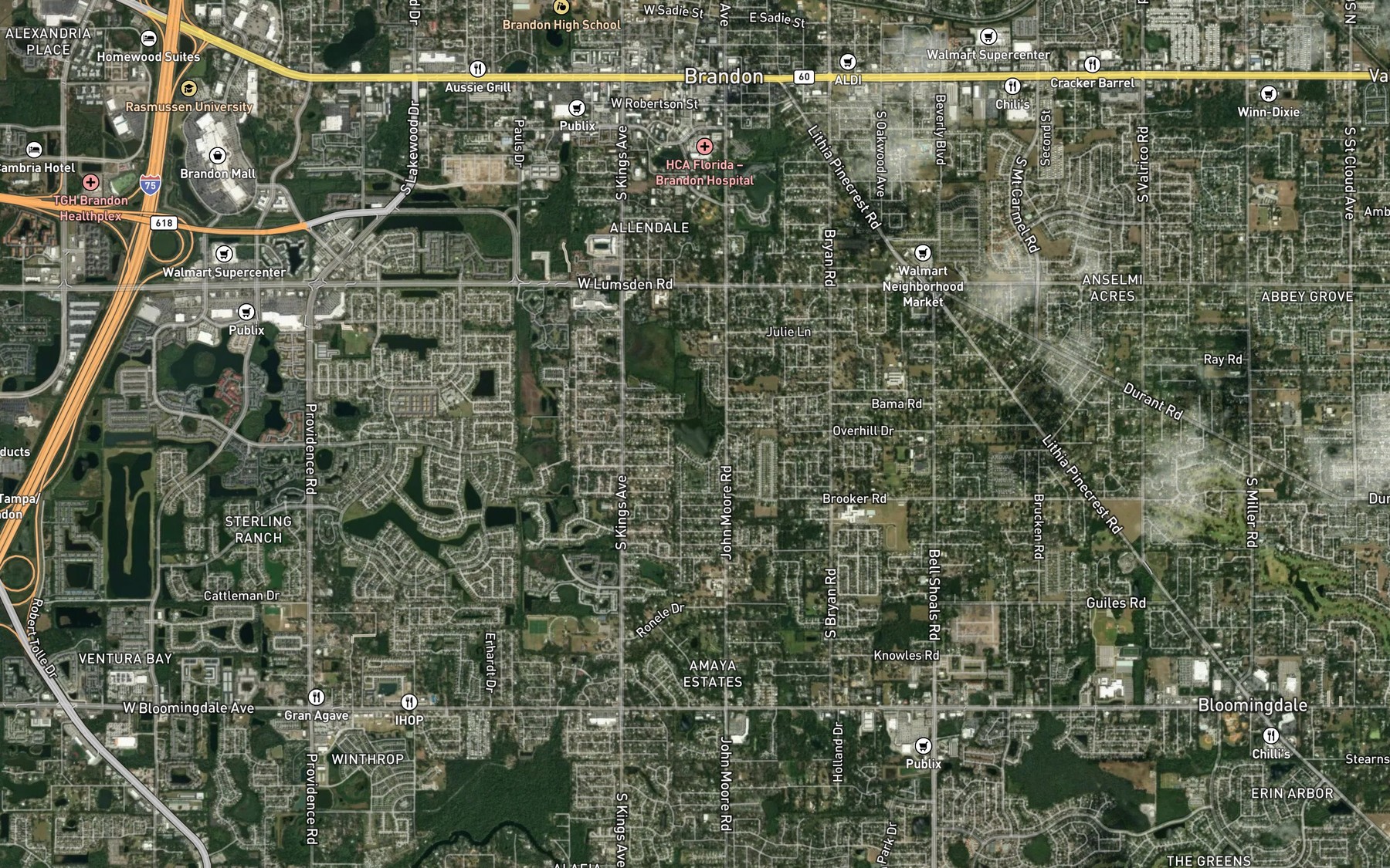 Satellite map of the Hickory Hammock Lake