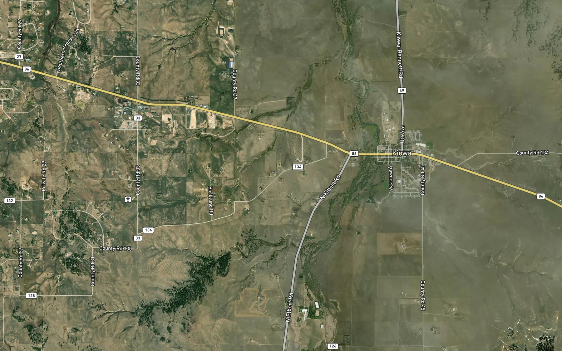 Satellite map of the Kiowa Creek Watershed 2-A-10 Reservoir