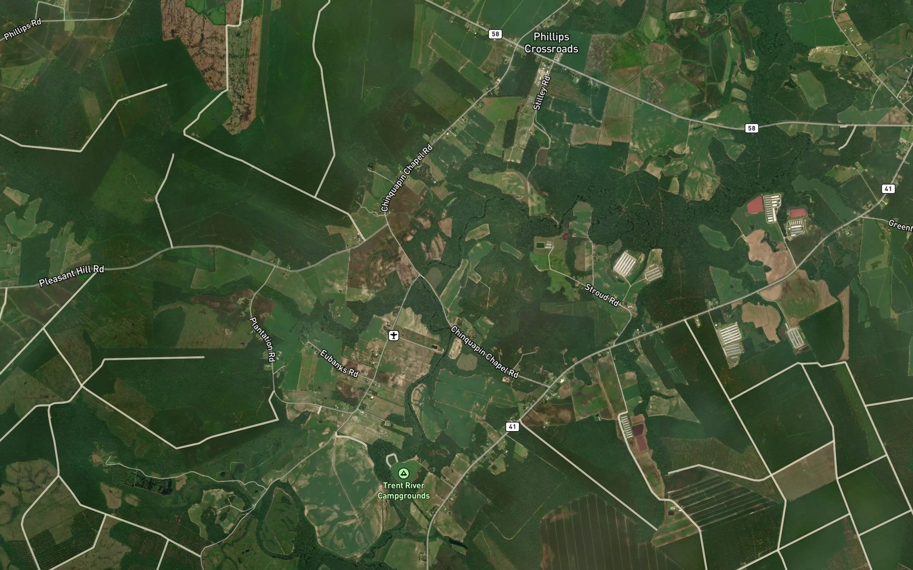 Satellite map of the Little Chinquapin Branch