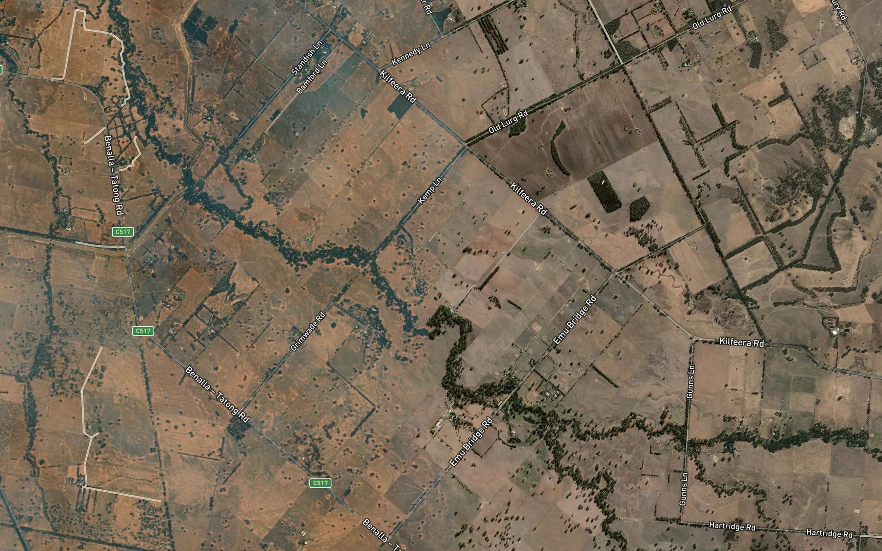 Satellite map of the Ryans Creek