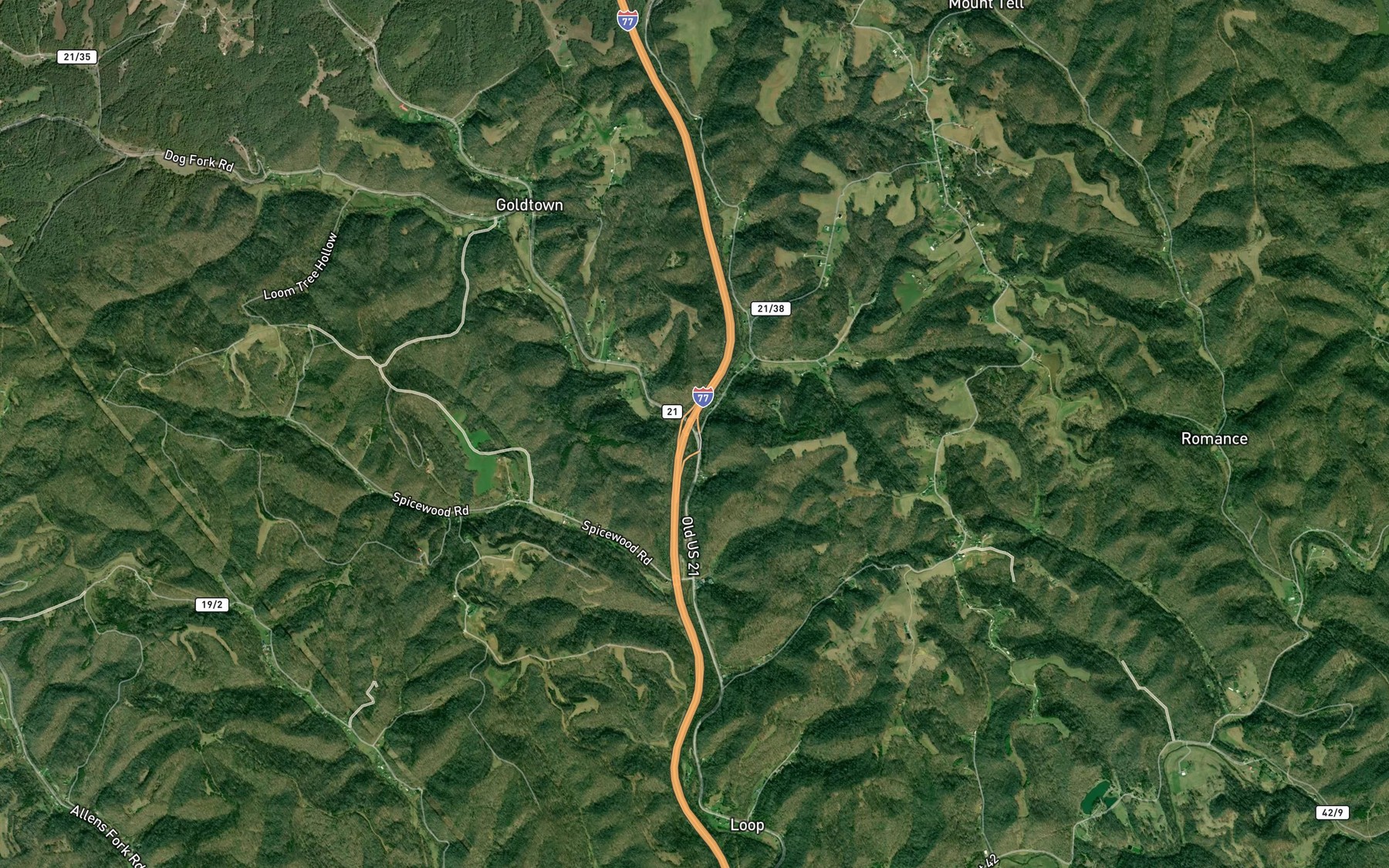 Satellite map of the Dudden Fork