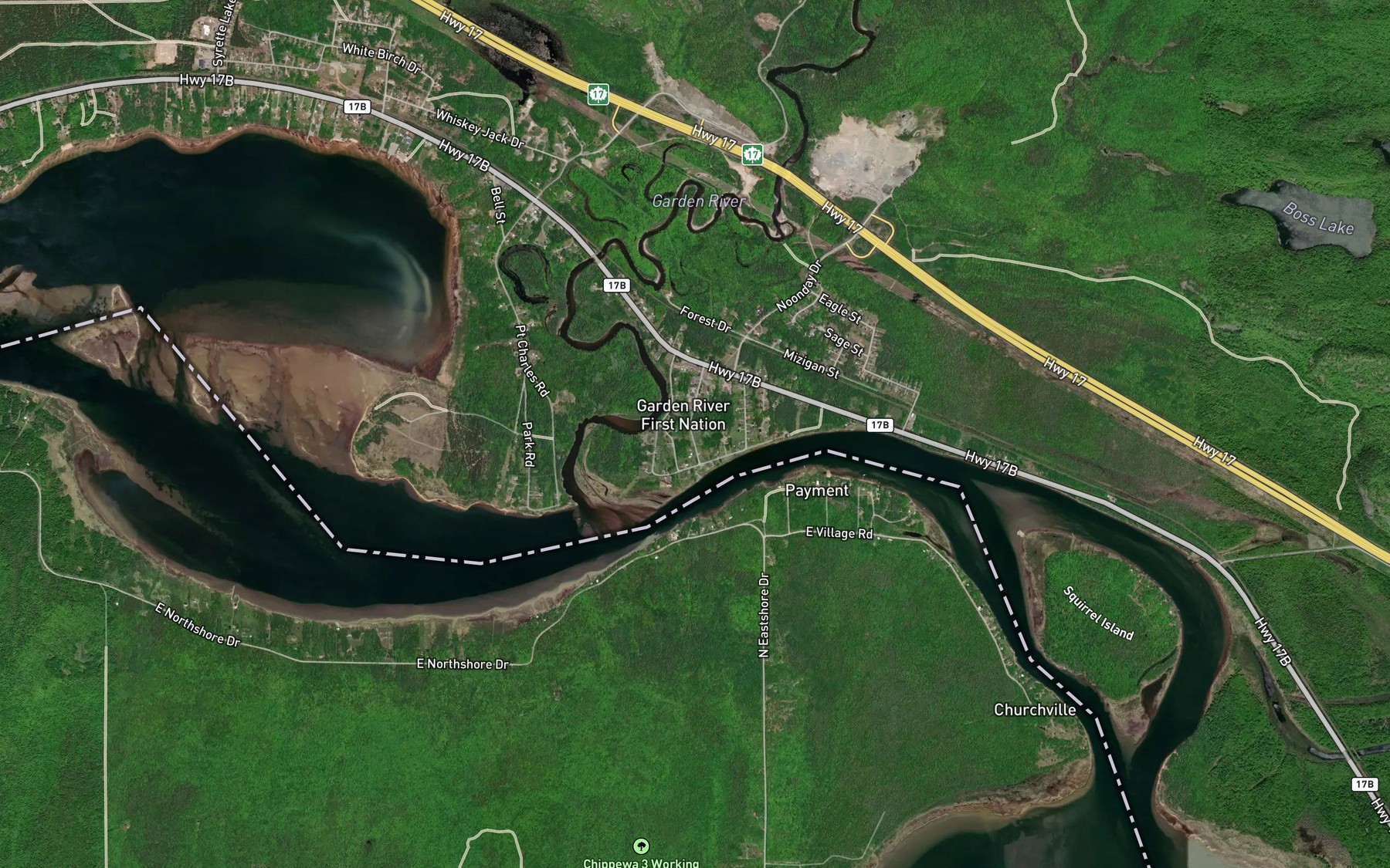 Satellite map of the Garden River