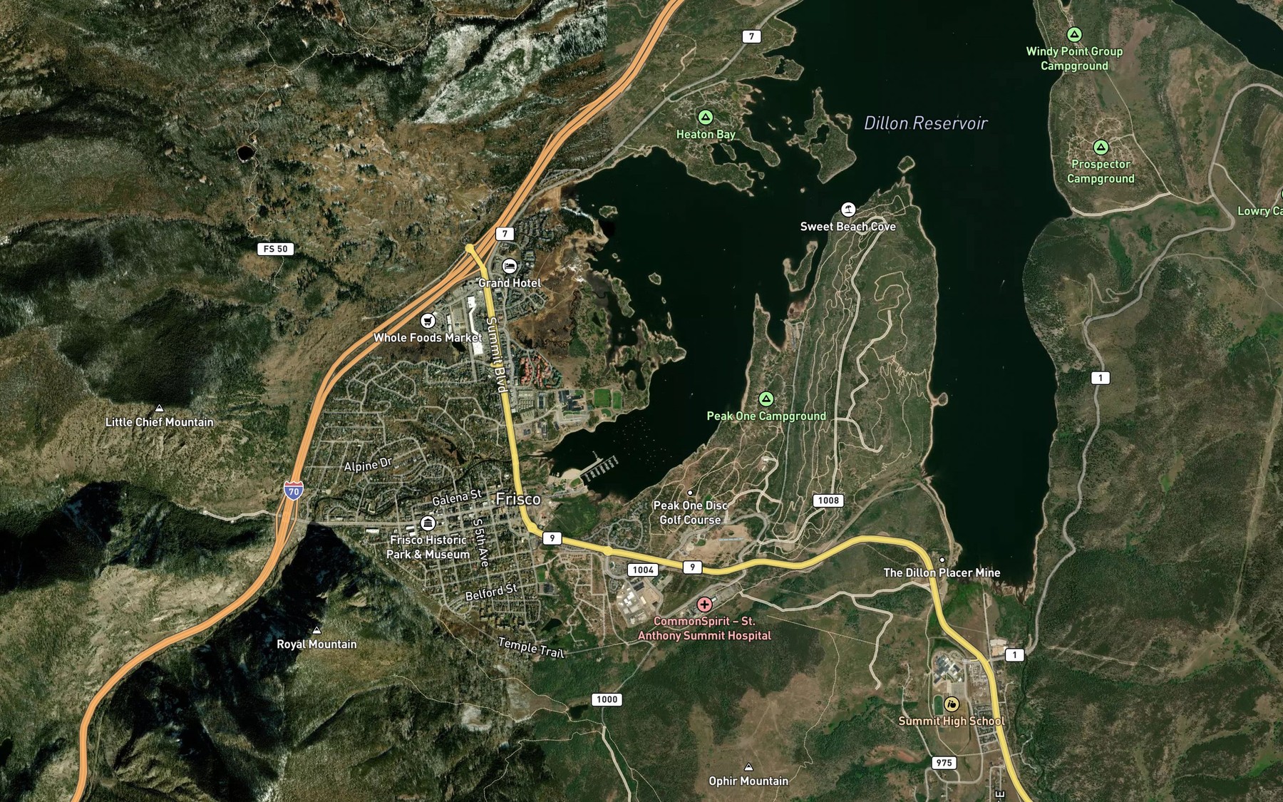 Satellite map of the Squaw Creek