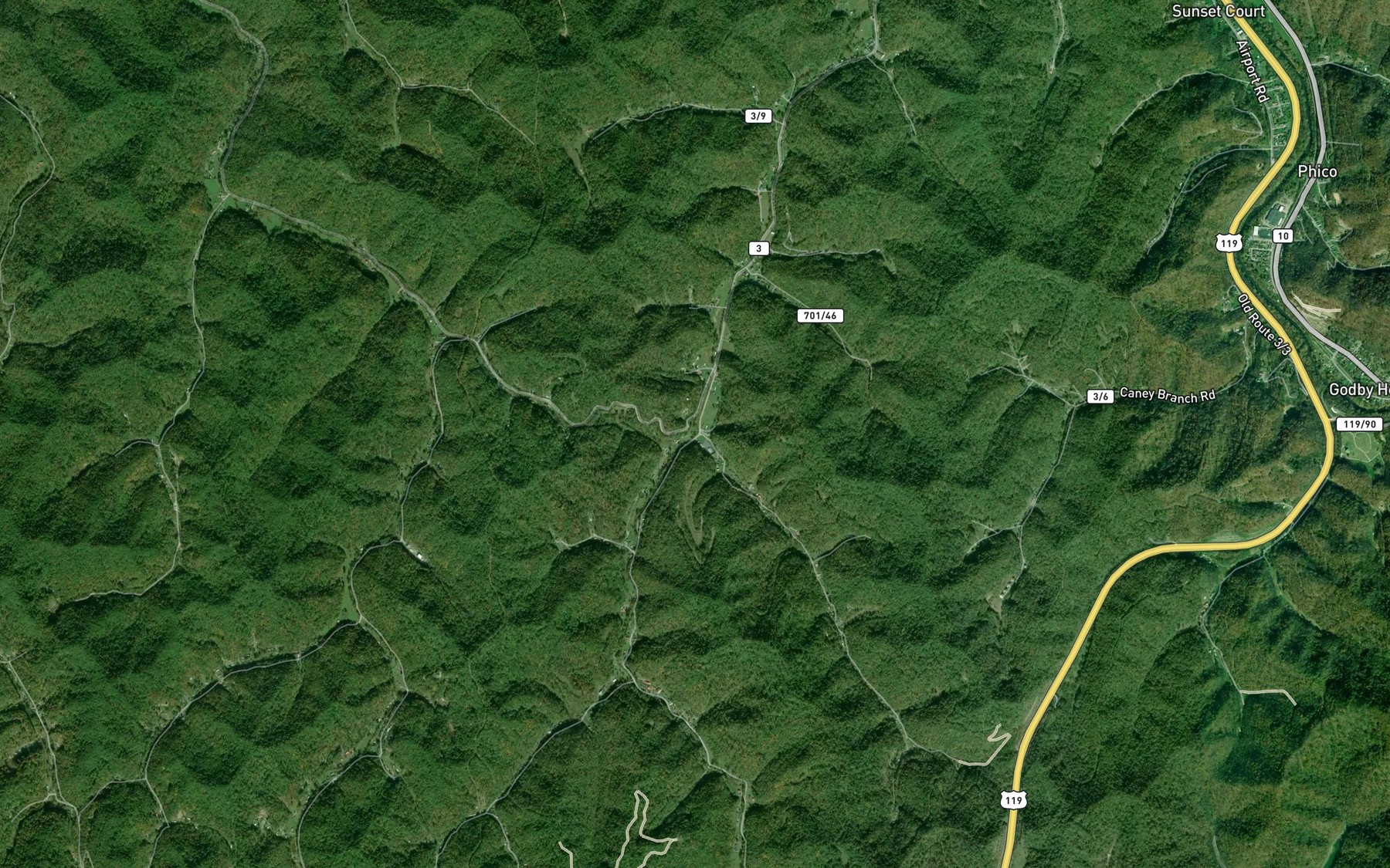 Satellite map of the Tims Fork
