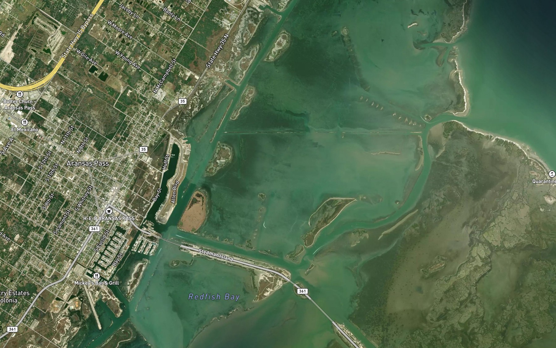 Satellite map of the Redfish Bay