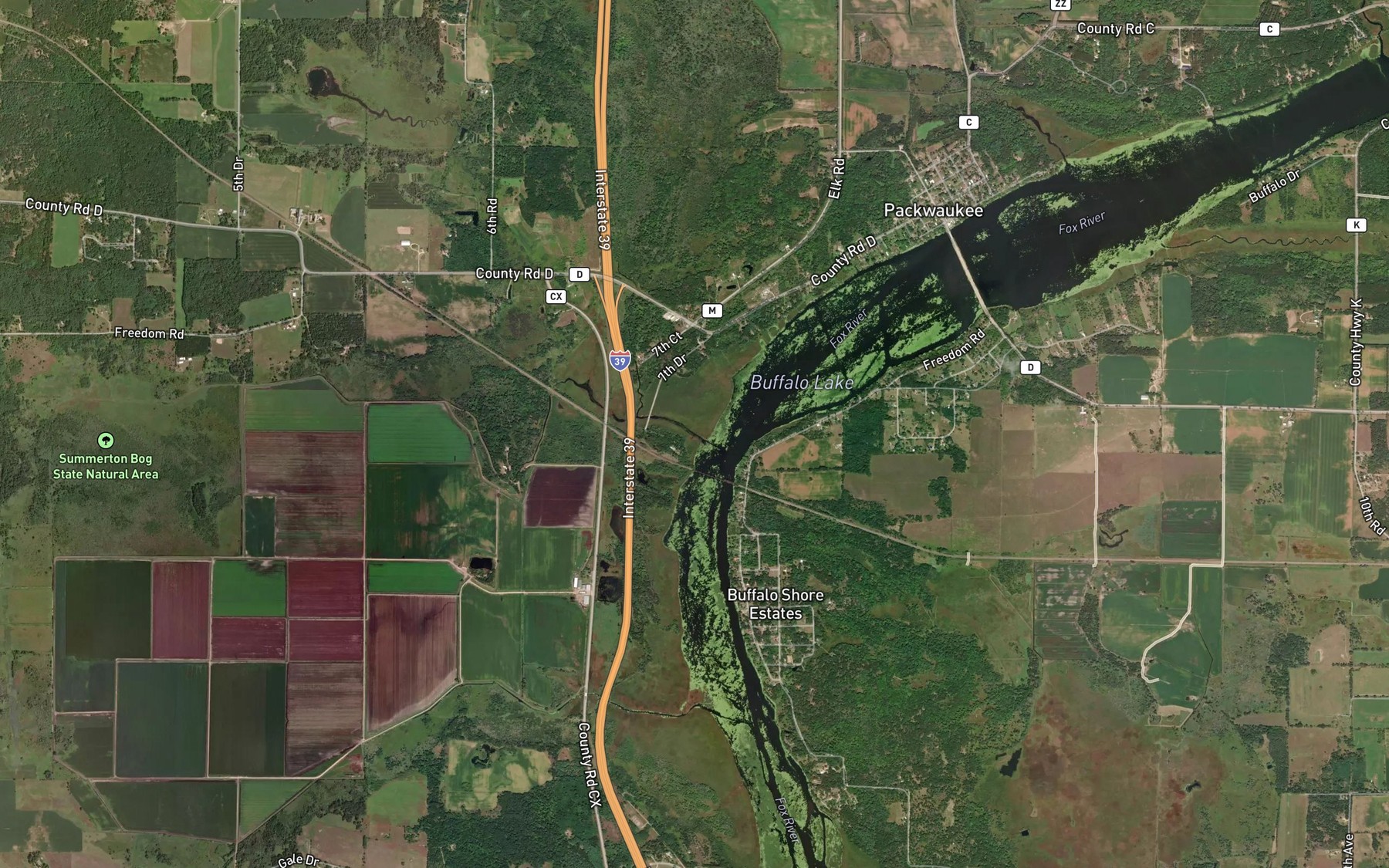 Satellite map of the Allen Creek